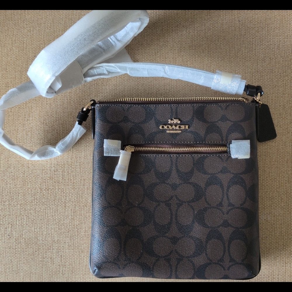 Coach Dark Brown Crossbody Bag with Gold Accents